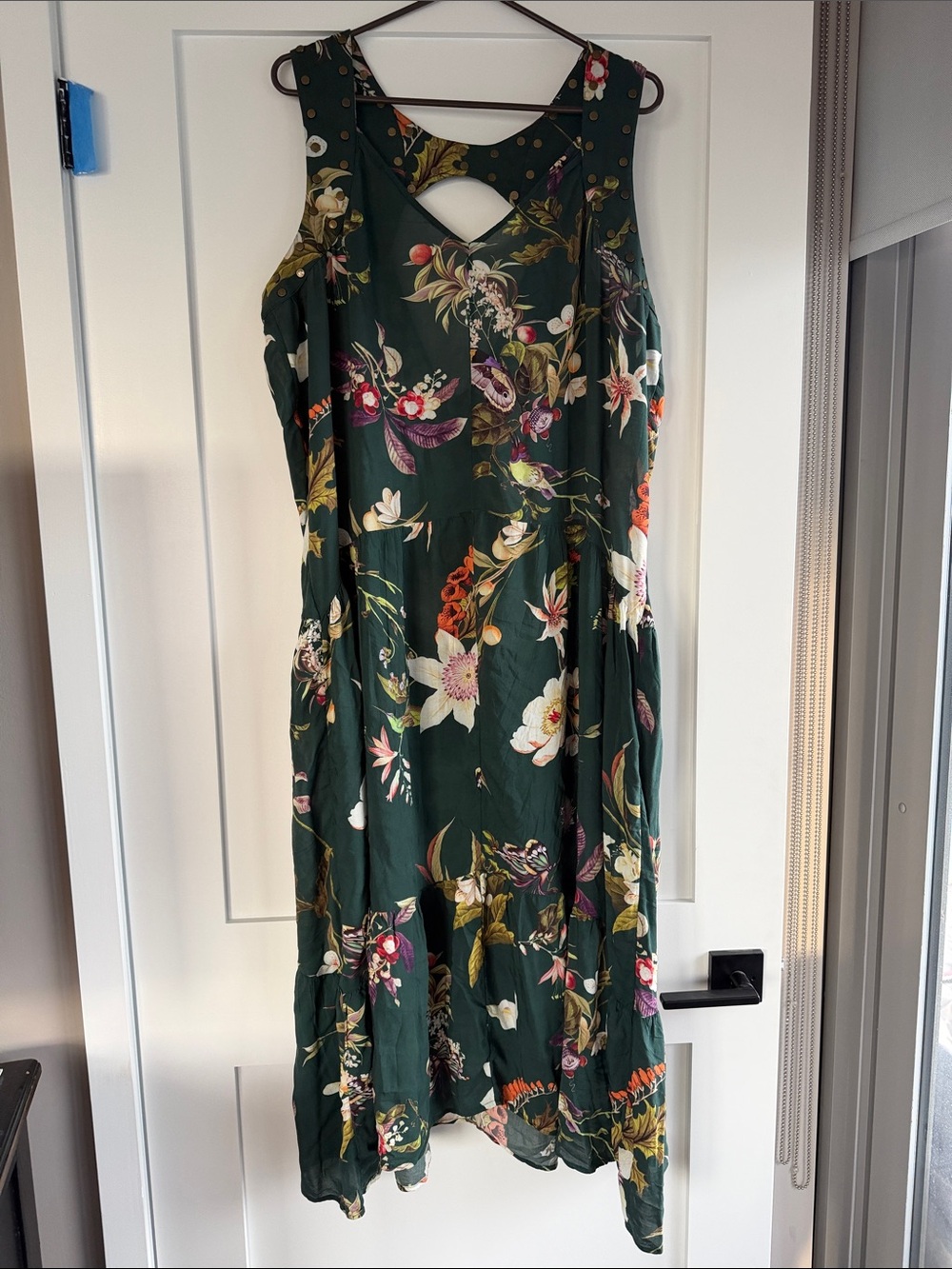 Dark Green Floral Maxi Dress with Keyhole Back